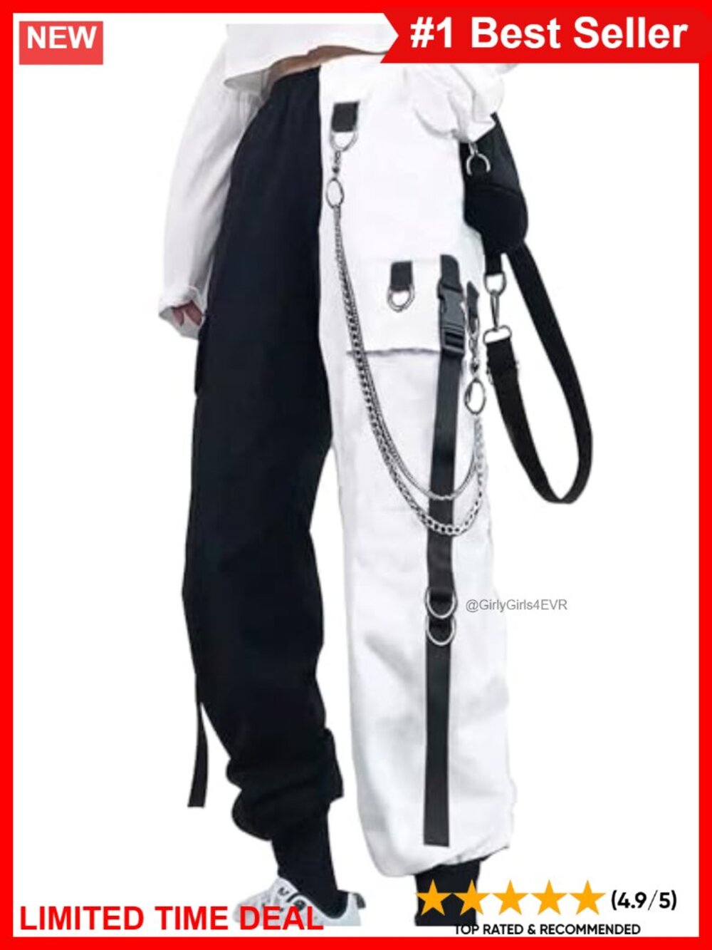 High Waisted Baggy Cargo Pants with Chain Pockets